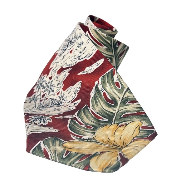 Tommy Bahama Neck Tie Floral Ferns Textured 100% Silk Embossed Monogram Tipping - Picture 6 of 14